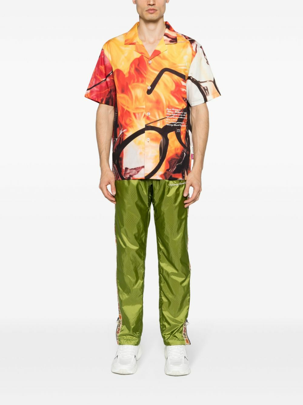 Advisory Board Crystals Orange And Red Glasses And Fire Print Short-Sleeved Shirt