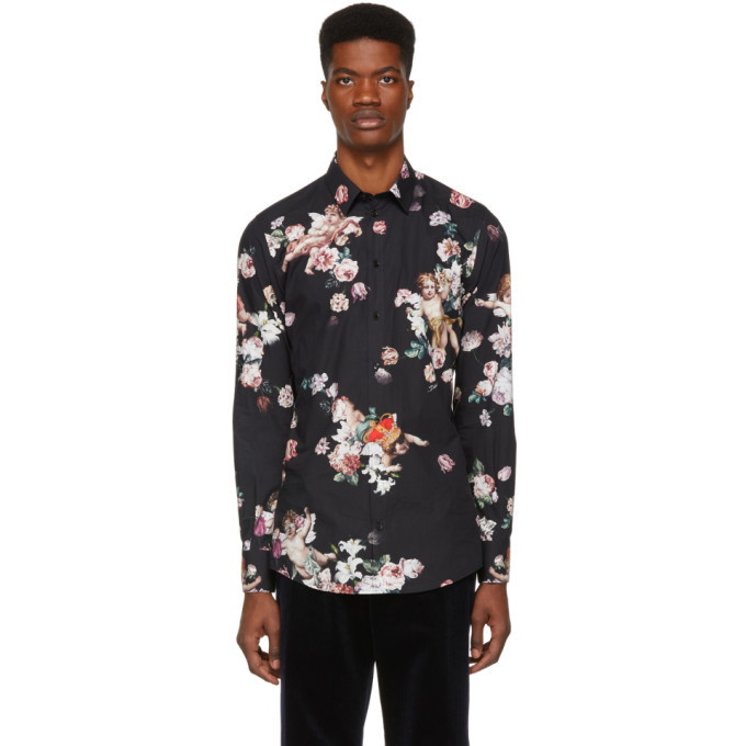 Photo: Dolce and Gabbana Black Flower Gold Fit Shirt