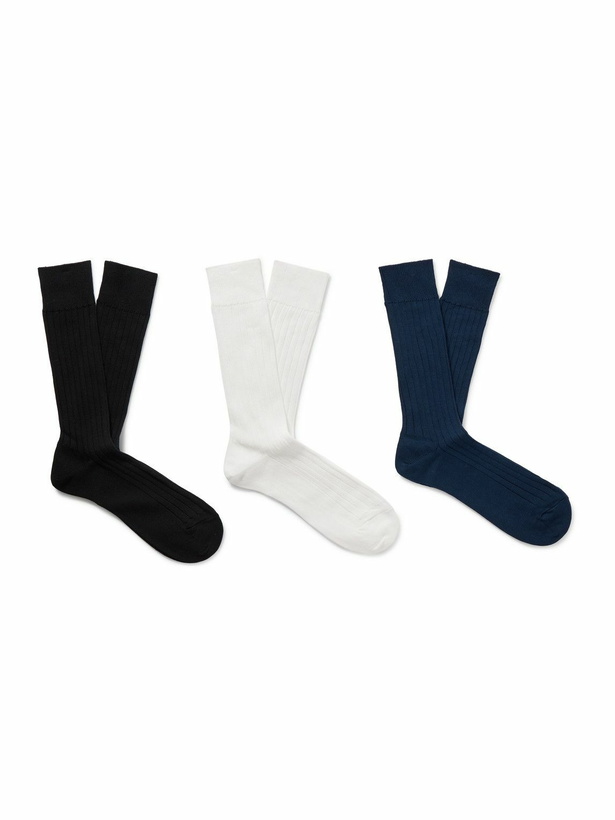 Photo: Mr P. - Three-Pack Ribbed Cotton-Blend Socks