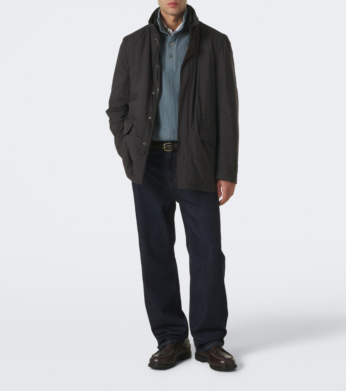 Thom Sweeney Leather-trimmed car coat