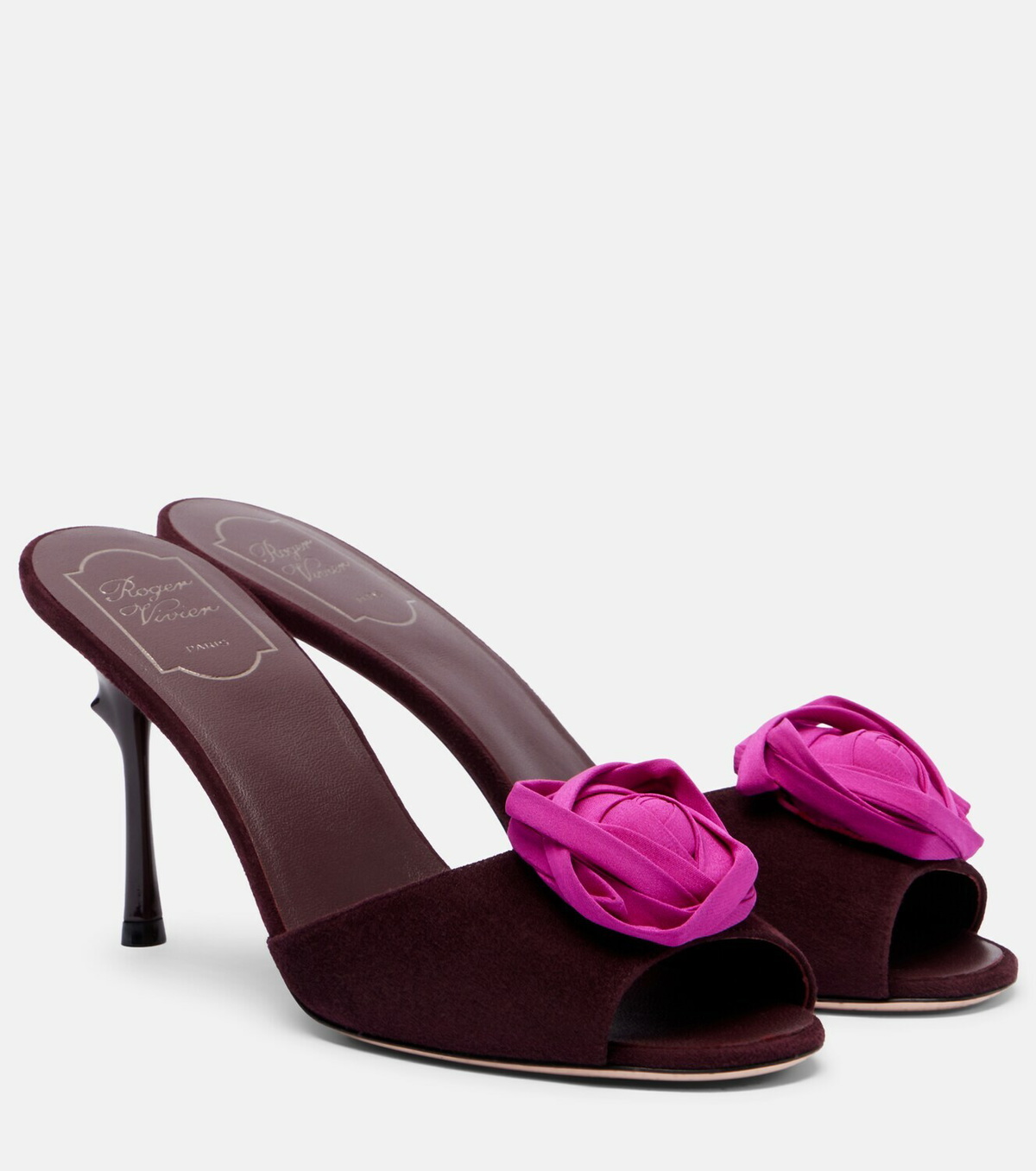 Roger Vivier Epine Rose suede mules