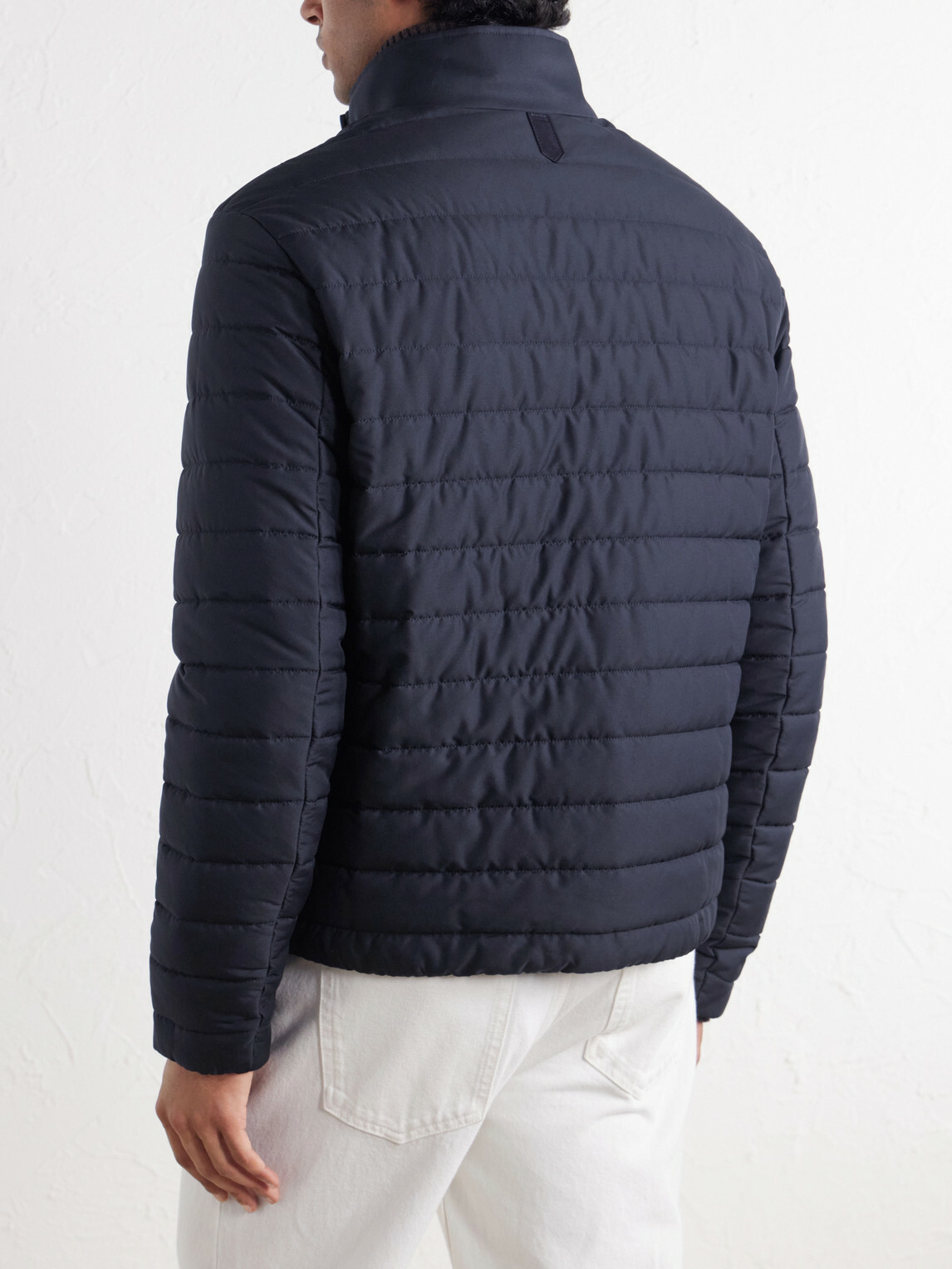 Canali - Leather-Trimmed Quilted Shell Bomber Jacket - Blue