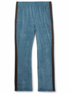 Needles - Narrow Logo-Embroidered Webbing-Trimmed Cotton-Blend Velour Track Pants - Blue