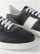 FERRAGAMO - Achille 1 Suede-Trimmed Full-Grain Leather Sneakers - Gray