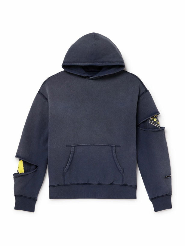 Photo: KAPITAL - Reversible Distressed Printed Cotton-Jersey Hoodie - Blue