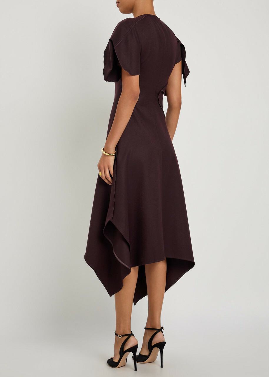 Victoria Beckham Asymmetric Wool Midi Dress Bordeaux