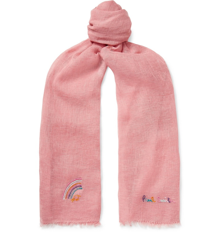 Photo: Paul Smith - Logo-Embroidered Linen Scarf - Pink