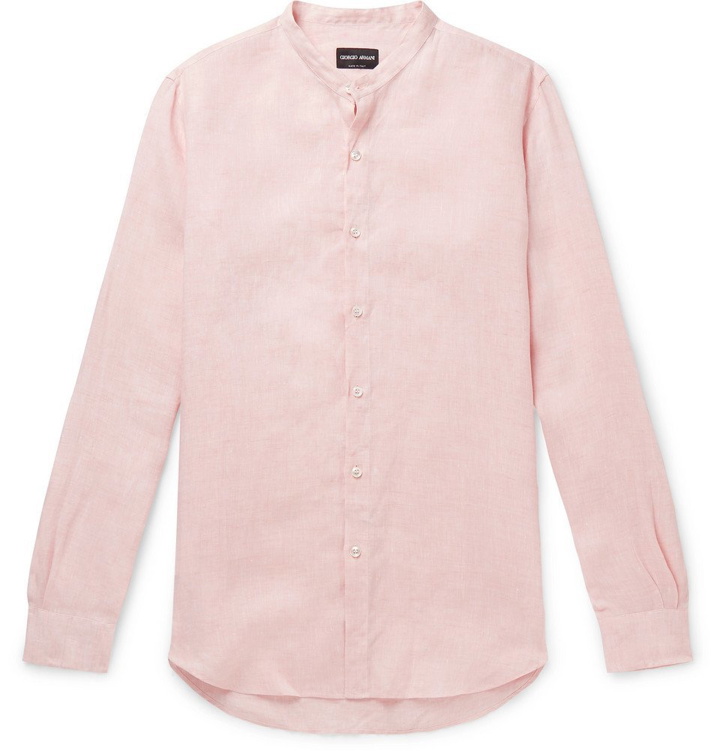 Photo: Giorgio Armani - Nehru Grandad-Collar Linen Shirt - Pink