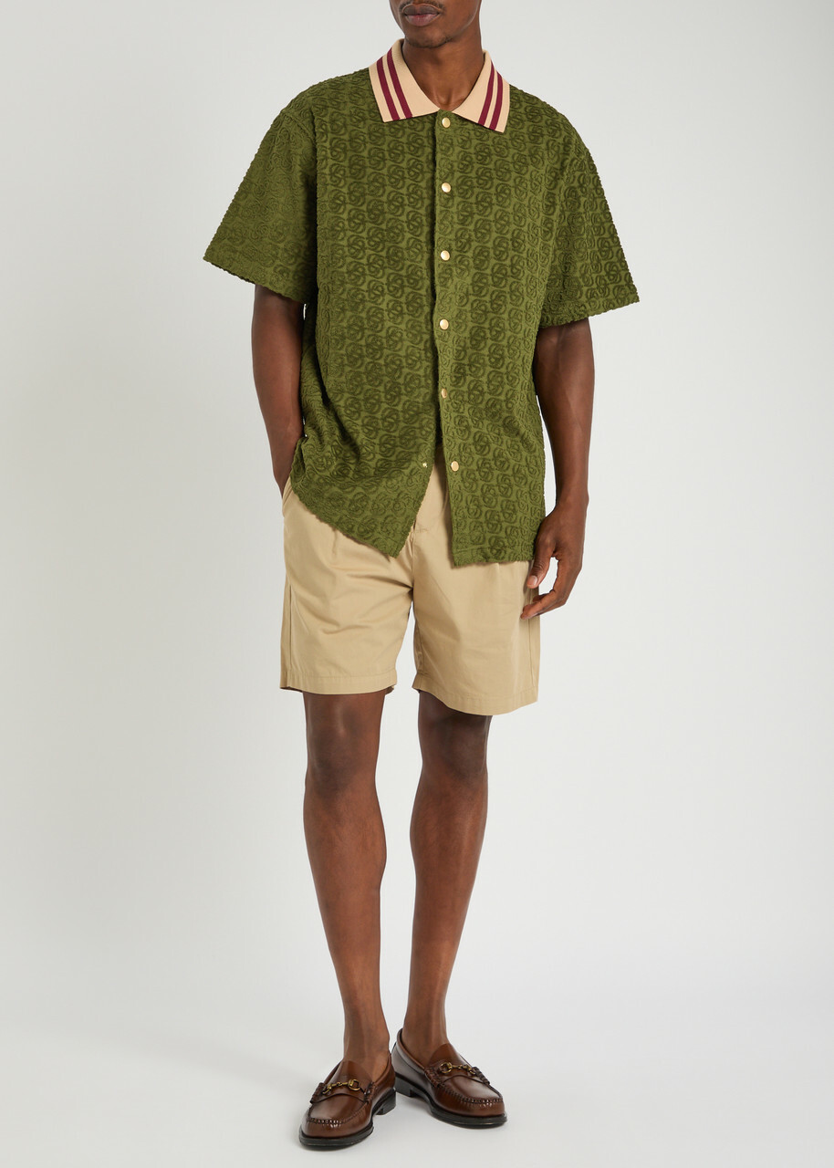 DRÔLE DE Monsieur Le Chemise Monogramme Towelling Cotton Shirt Dark Green