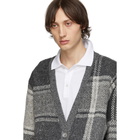 Thom Browne Grey Plaid 4-Bar Oversized V-Neck Cardigan