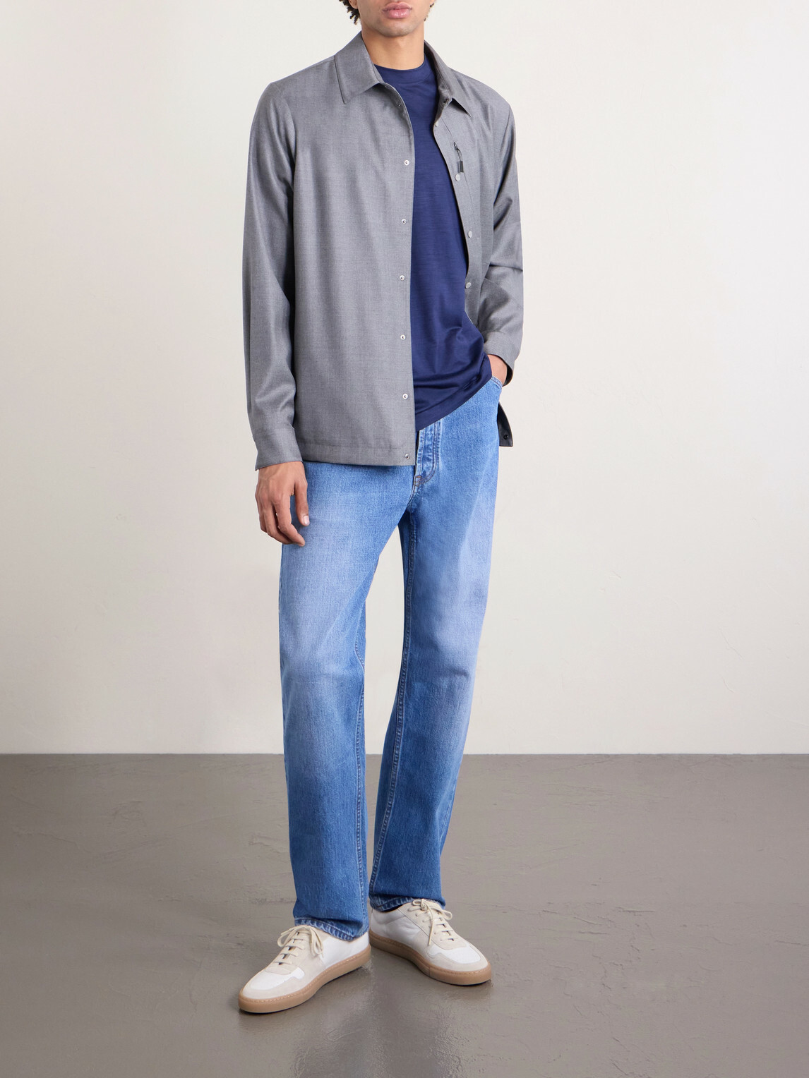 SEASE - Runner Logo-Print Merino Wool T-Shirt - Blue