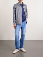 SEASE - Runner Logo-Print Merino Wool T-Shirt - Blue