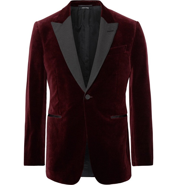 Photo: Dunhill - Burgundy Kensington Slim-Fit Faille-Trimmed Cotton-Velvet Tuxedo Jacket - Men - Burgundy