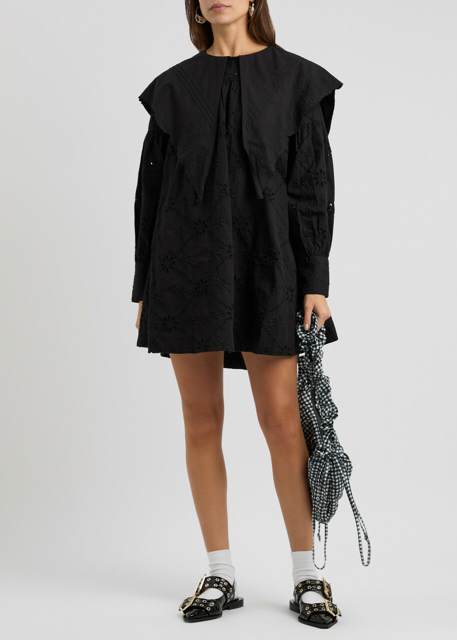 damson madder candice collared mini dress Damson Madder Candice Broderie Anglaise Cotton Mini Dress Black Damson  Madder