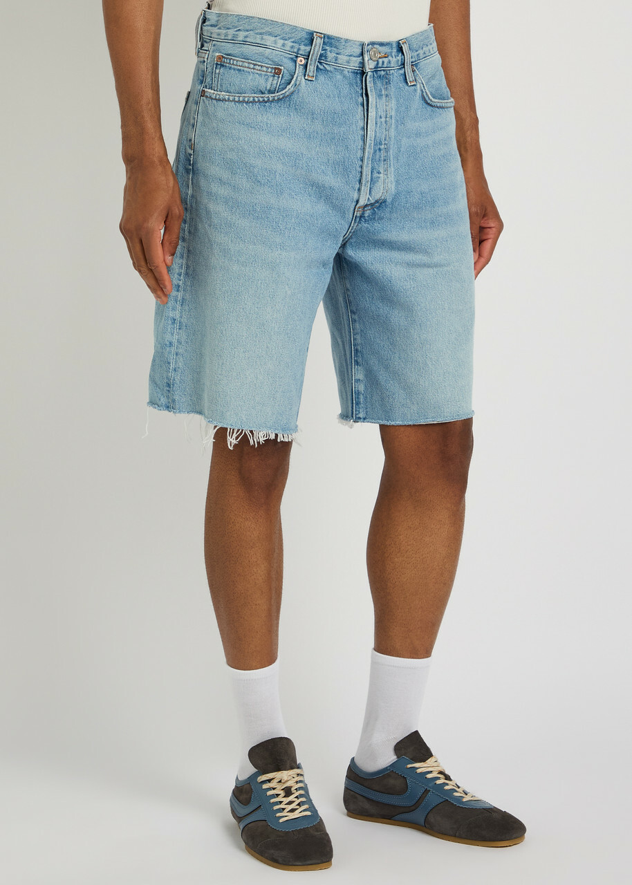 Agolde Anson Frayed Denim Shorts Light Blue