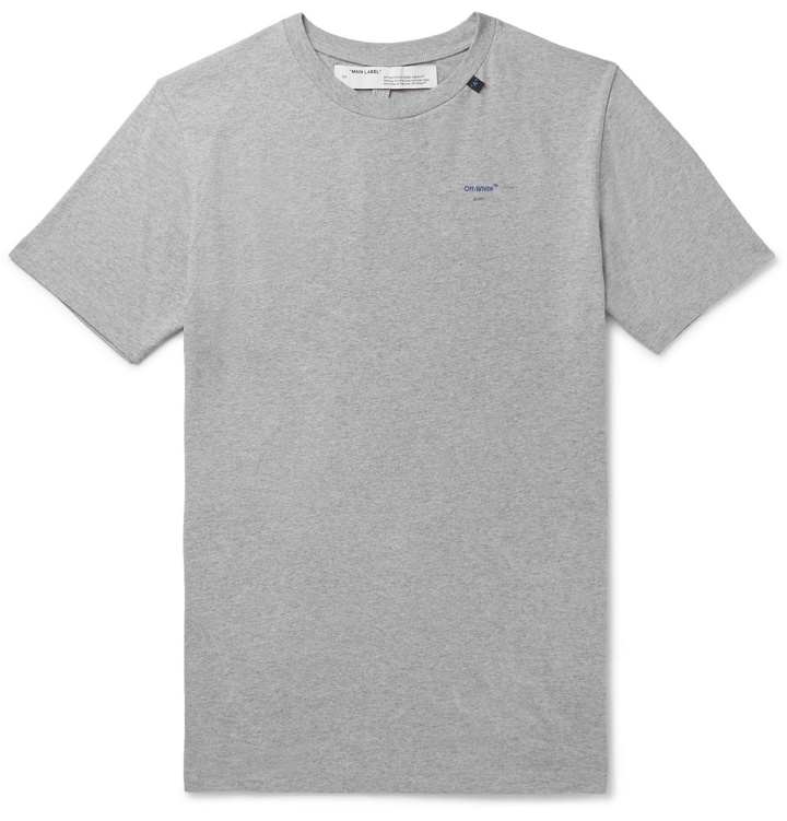 Photo: Off-White - Slim-Fit Logo-Print Mélange Cotton-Jersey T-Shirt - Gray