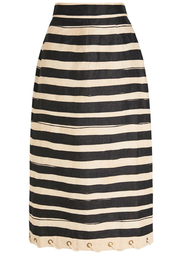 Photo: Zimmermann Rebellion Striped Linen Midi Skirt Black