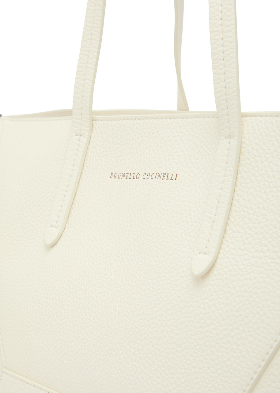 Brunello Cucinelli Bead Medium Grained Leather Tote bag - Cream - One Size