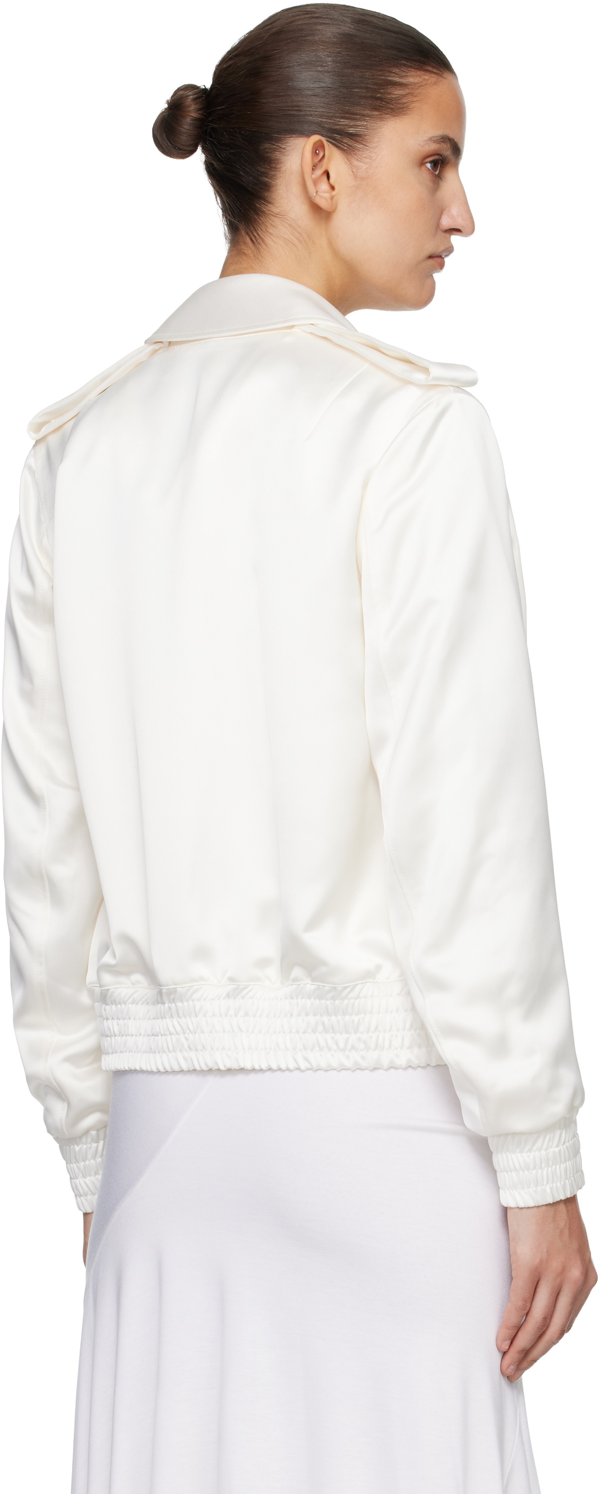 AARON ESH Off-White Satin Blouson Flight Jacket