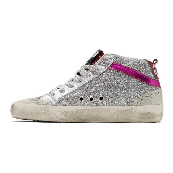 Golden Goose Silver and Pink Glitter Mid Star Sneakers Golden Goose ...