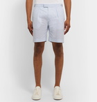 Hugo Boss - Pepe Pleated Pinstriped Cotton-Seersucker Shorts - Blue