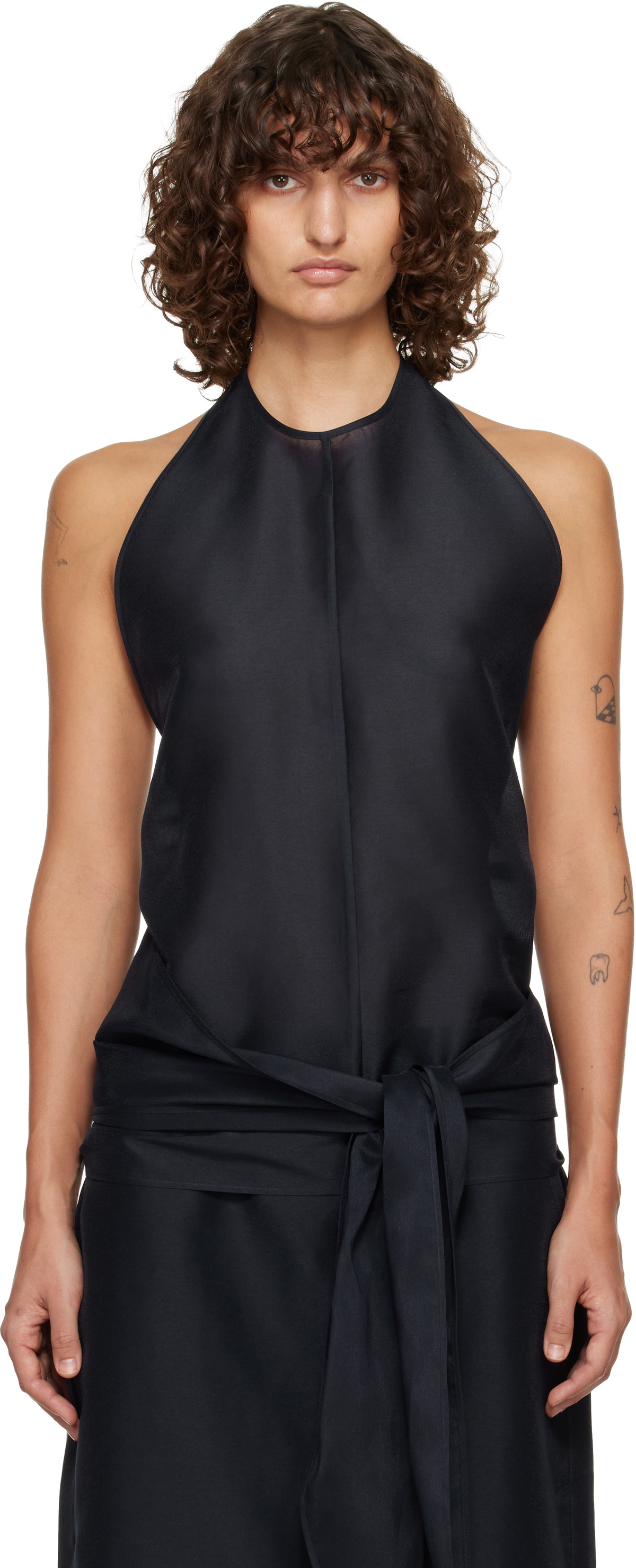 LE17SEPTEMBRE Navy Fluid Halterneck Top