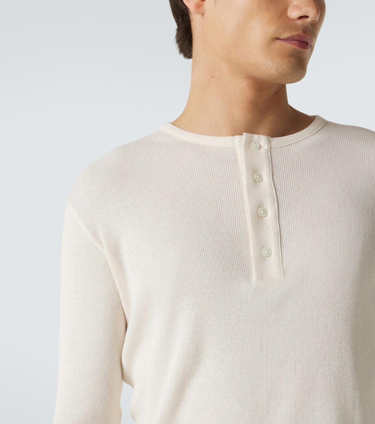 Auralee Ribbed-knit cotton Henley shirt