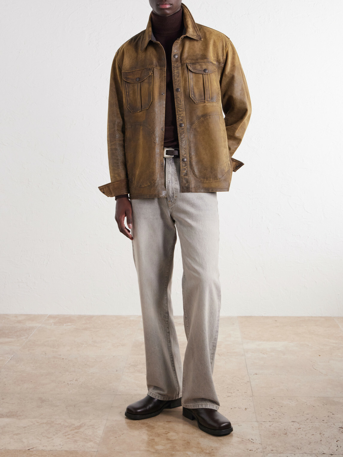 RRL - Distressed Leather Jacket - Brown