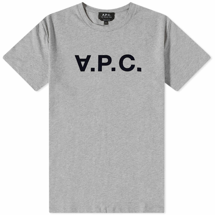 Photo: A.P.C. Men's VPC Logo T-Shirt in Light Grey Heather/Navy