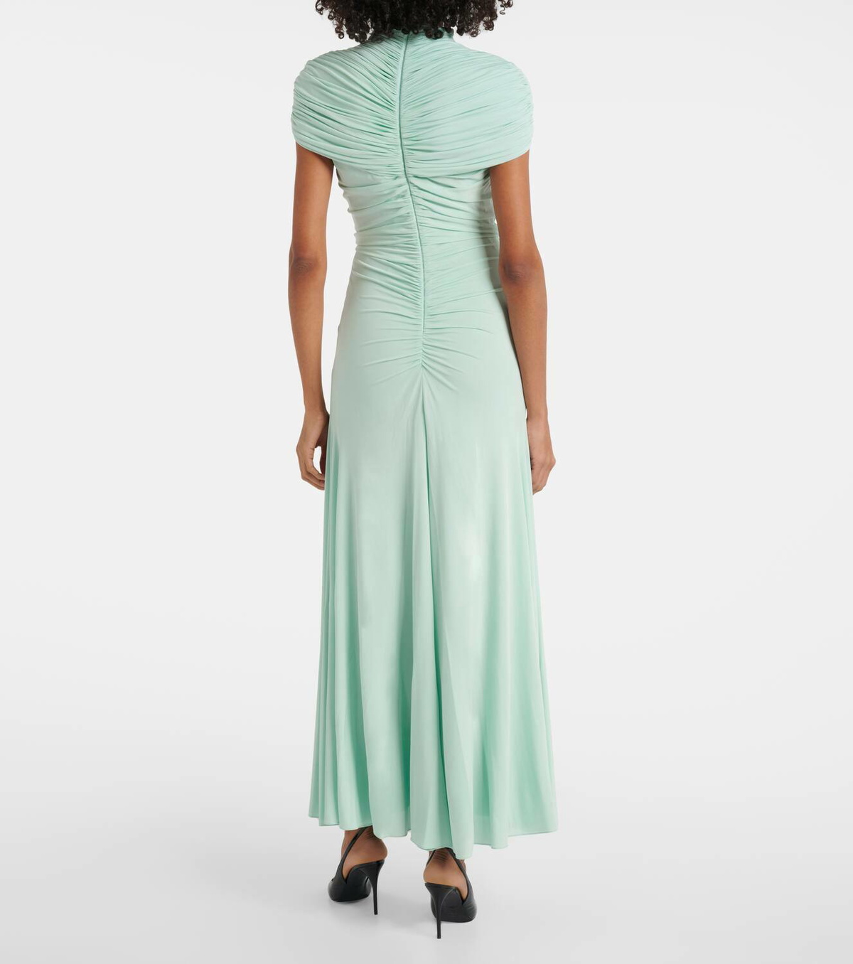 long jersey evening dresses Long-Sleeve Ruched Jersey Formal Dress with Sheer Lace Navy / 12 main image 1