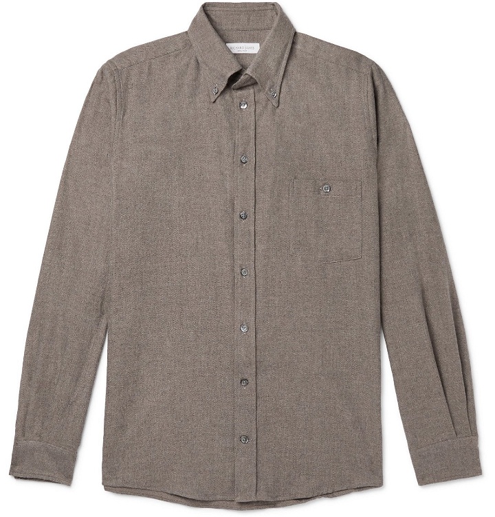 Photo: RICHARD JAMES - Button-Down Collar Brushed Cotton-Flannel Shirt - Neutrals