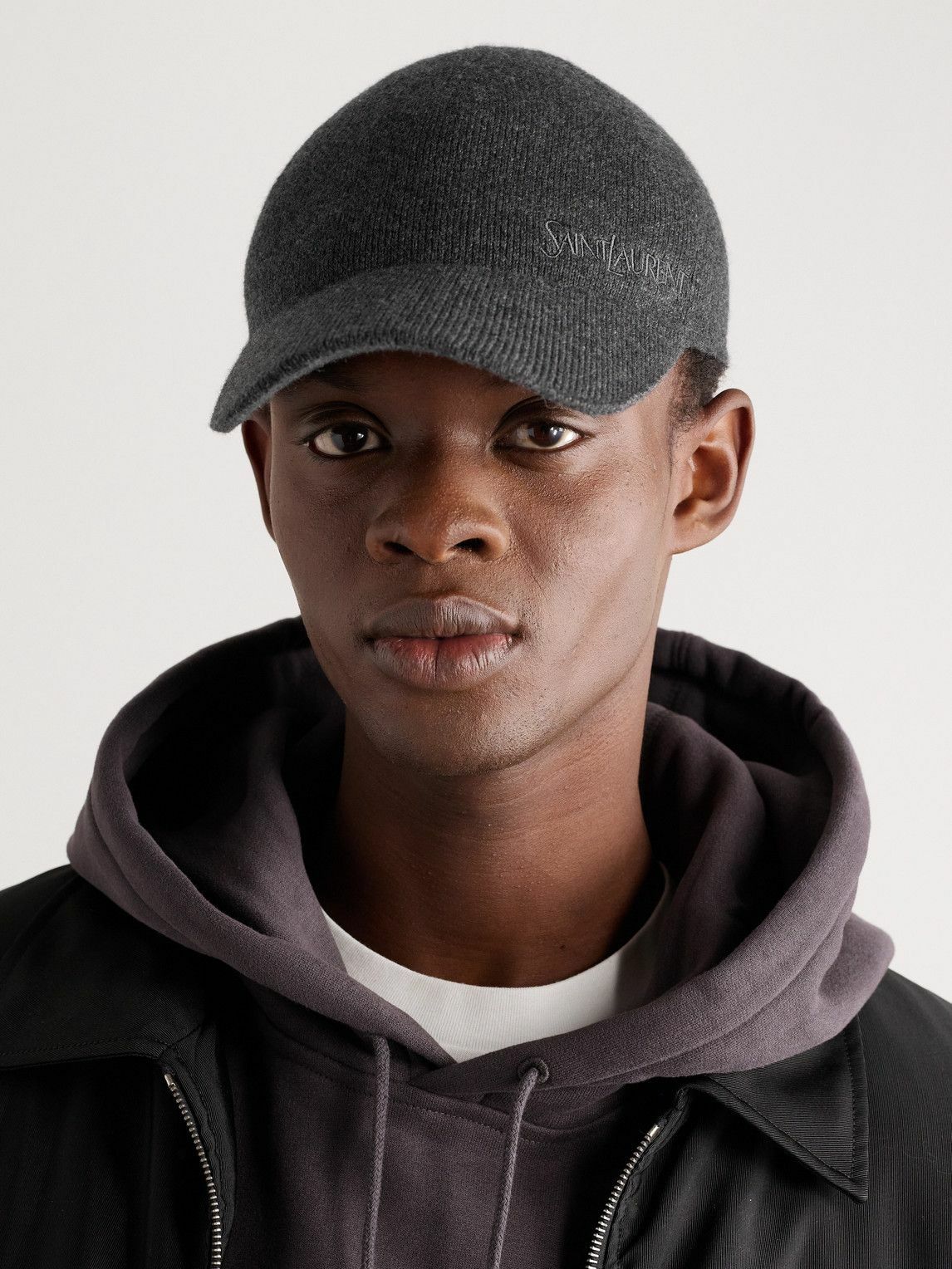 SAINT LAURENT - Logo-Embroidered Ribbed Cashmere Baseball Cap - Gray