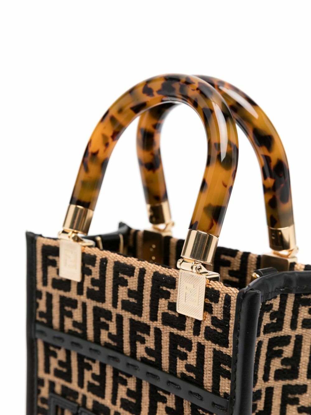 FENDI｜ (Sunshine Mini leather and elaphe shopper bag (8 Fendi Sunshine Shopper Mini Leather Shoulder Bag (Shoulder