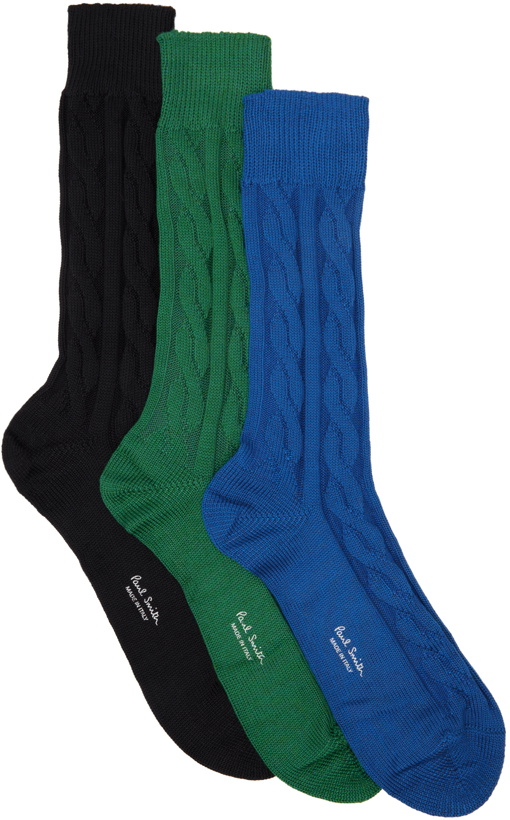 Photo: Paul Smith Three-Pack Multicolor Shiny Cable Socks