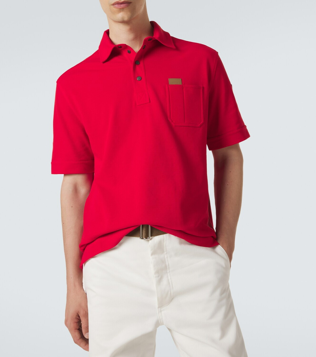 Moncler Leather-trimmed cotton piqué polo shirt
