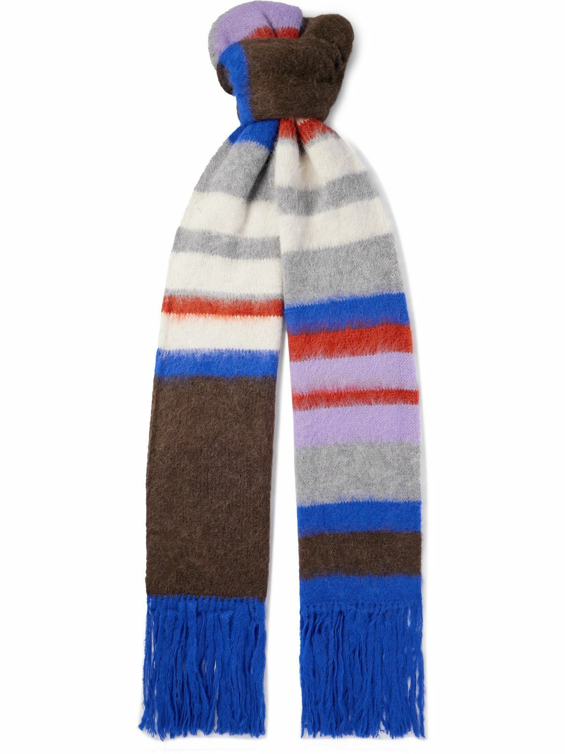 The Elder Statesman - Thistle Fringed Striped Brushed Alpaca-Blend Scarf