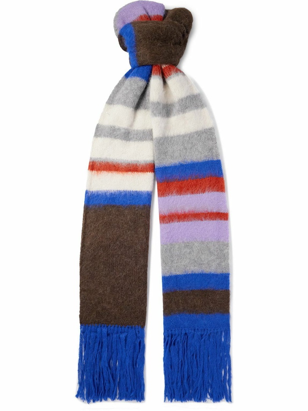 Photo: The Elder Statesman - Thistle Fringed Striped Brushed Alpaca-Blend Scarf