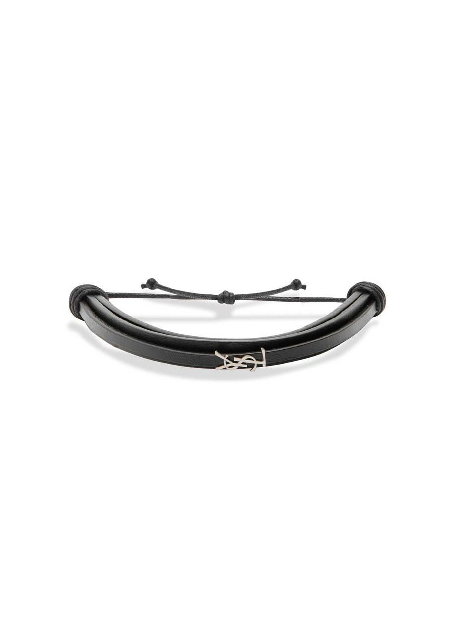 Saint Laurent Cassandre Logo Leather Bracelet Black
