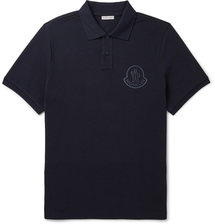 Photo: Moncler - Logo-Print Cotton-Piqué Polo Shirt - Blue
