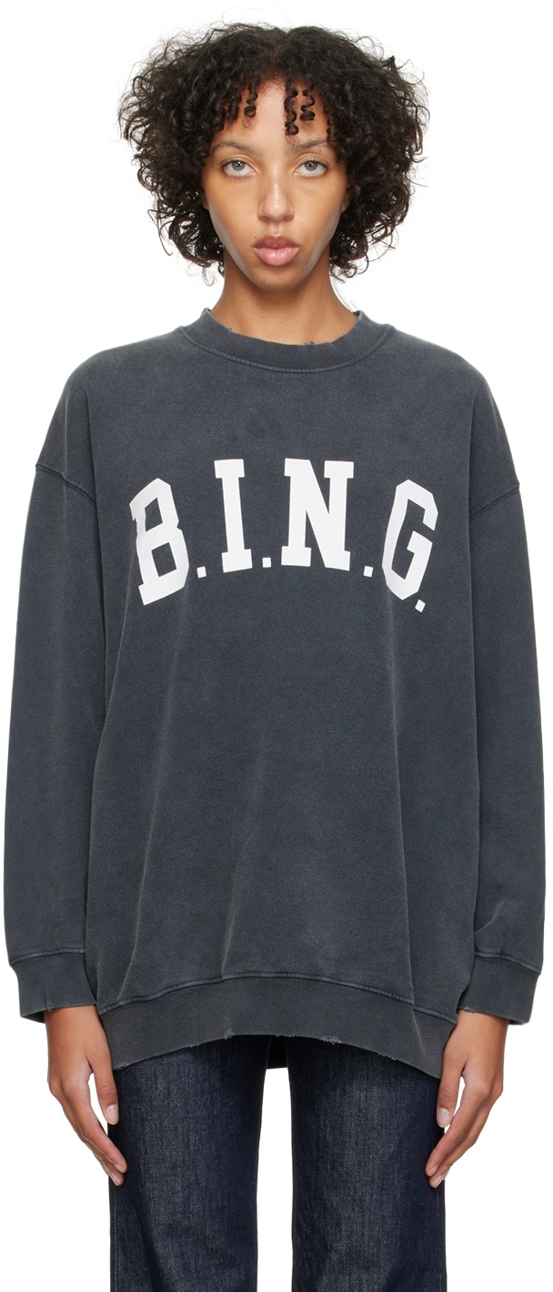 Anine Bing Tyler Sweatshirt in Washed Black - Black White Denim