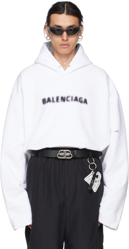 Photo: Balenciaga White Blurry Logo Hoodie