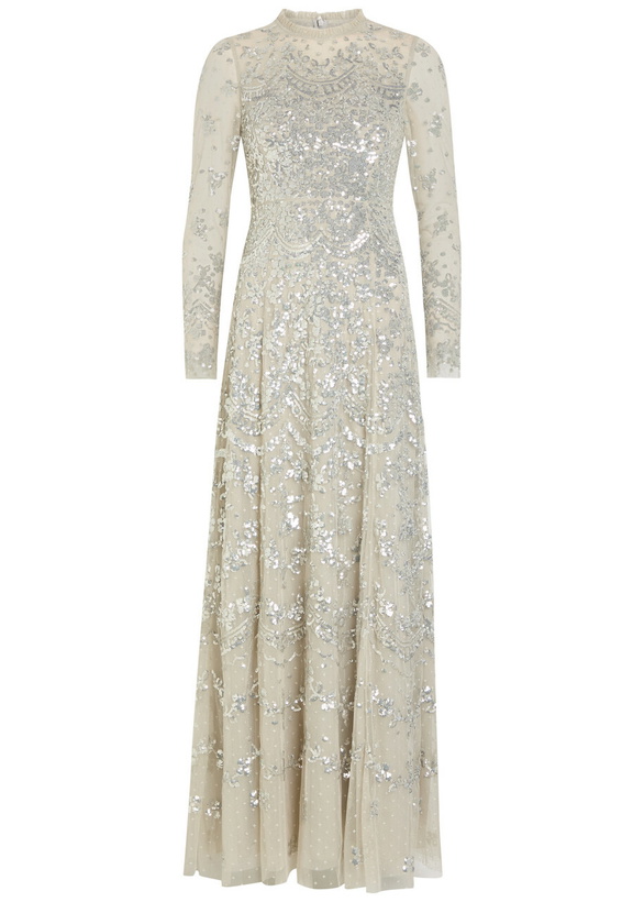 Photo: Needle & Thread Freya Sequin-embellished Tulle Gown Light Green