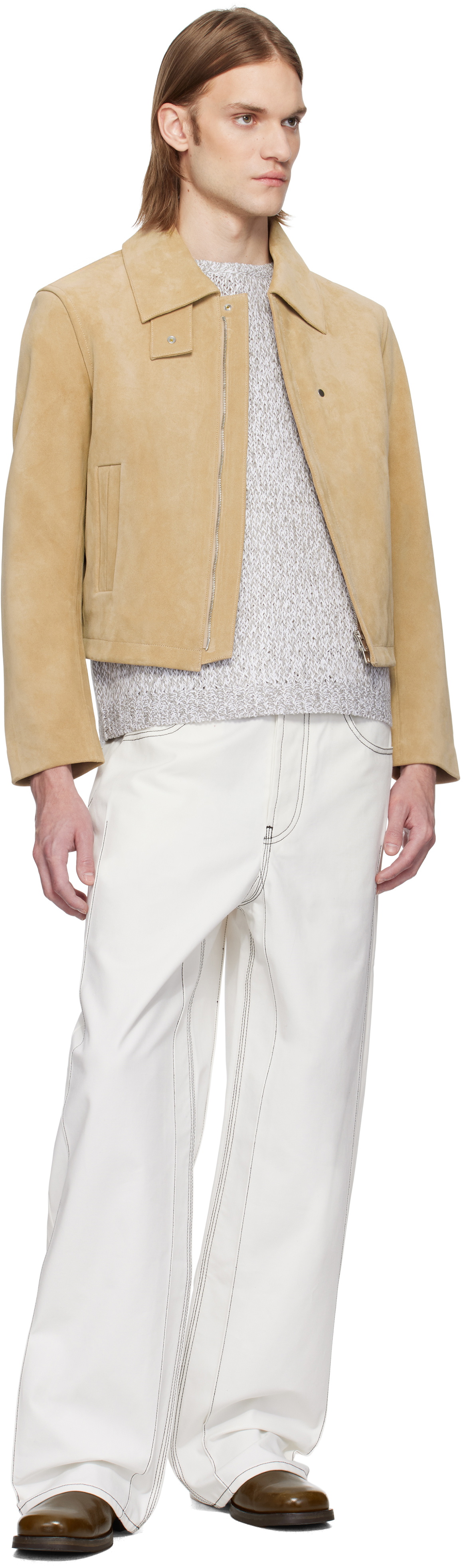 Karmuel Young Beige 2-Way Pocket Suede Jacket