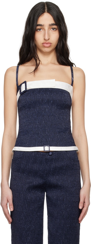 Photo: SUPER YAYA Navy & White Audrey Belt Tank Top