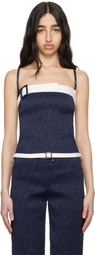 SUPER YAYA Navy & White Audrey Belt Tank Top