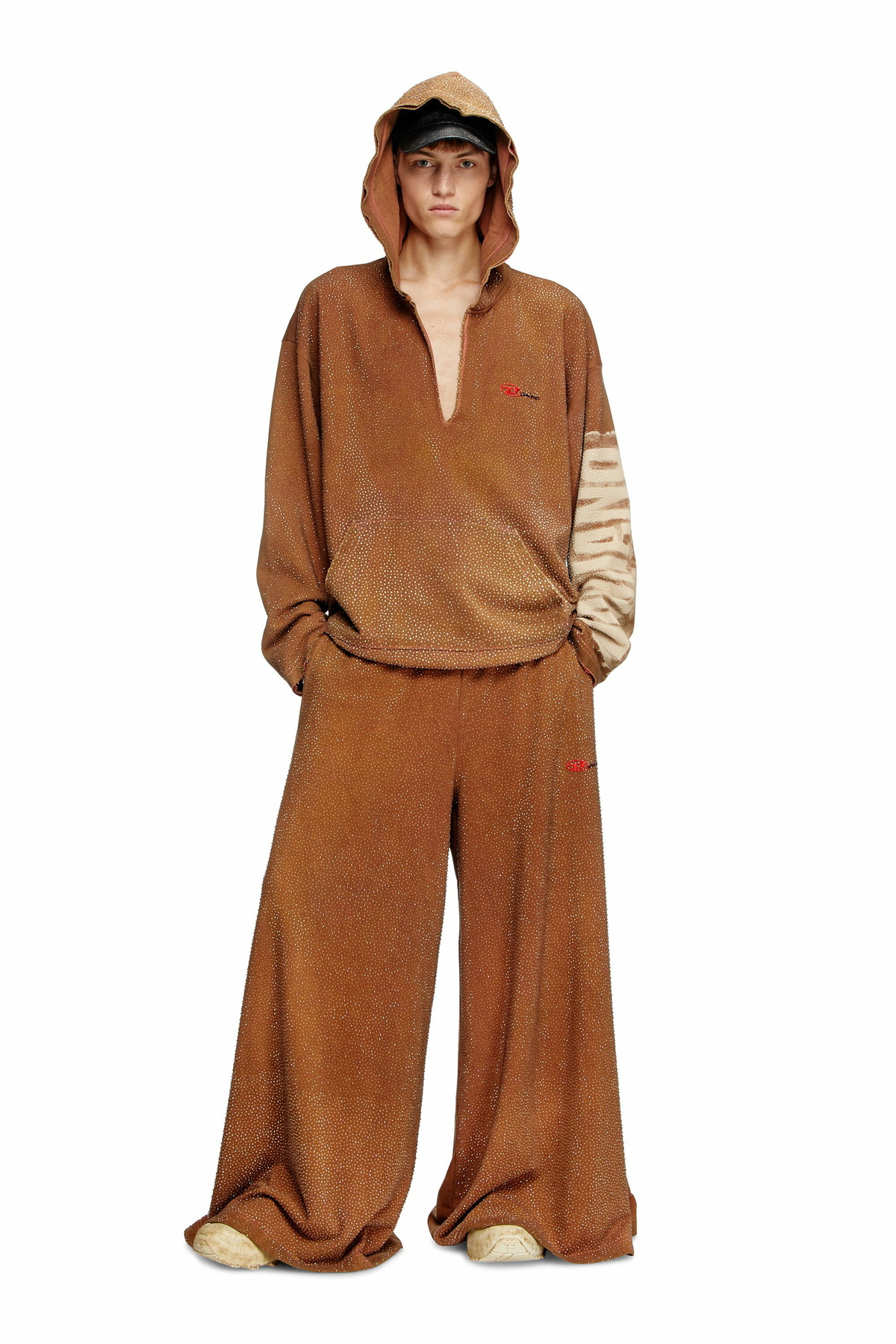 Diesel Wide-leg sweatpants with crystals - Pants - Unisex - Brown