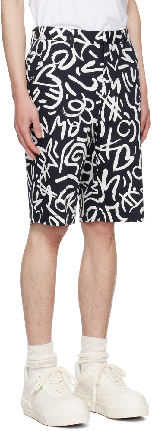 Moschino Navy & White Printed Shorts