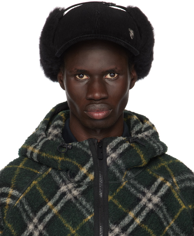 Photo: Burberry Black Shearling Trim Corduroy Trapper Cap