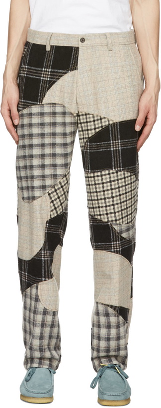 Photo: KidSuper Beige & Black Plaid Patch Trousers