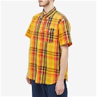 Engineered Garments Men's Popover Button Down Short Sleeve Shirt in Gold Cotton Plaid